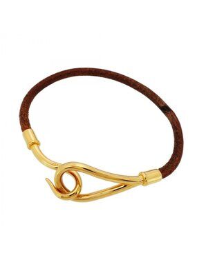 Hermes Bracelet Jumbo Hook Gold Plated Leather Brown